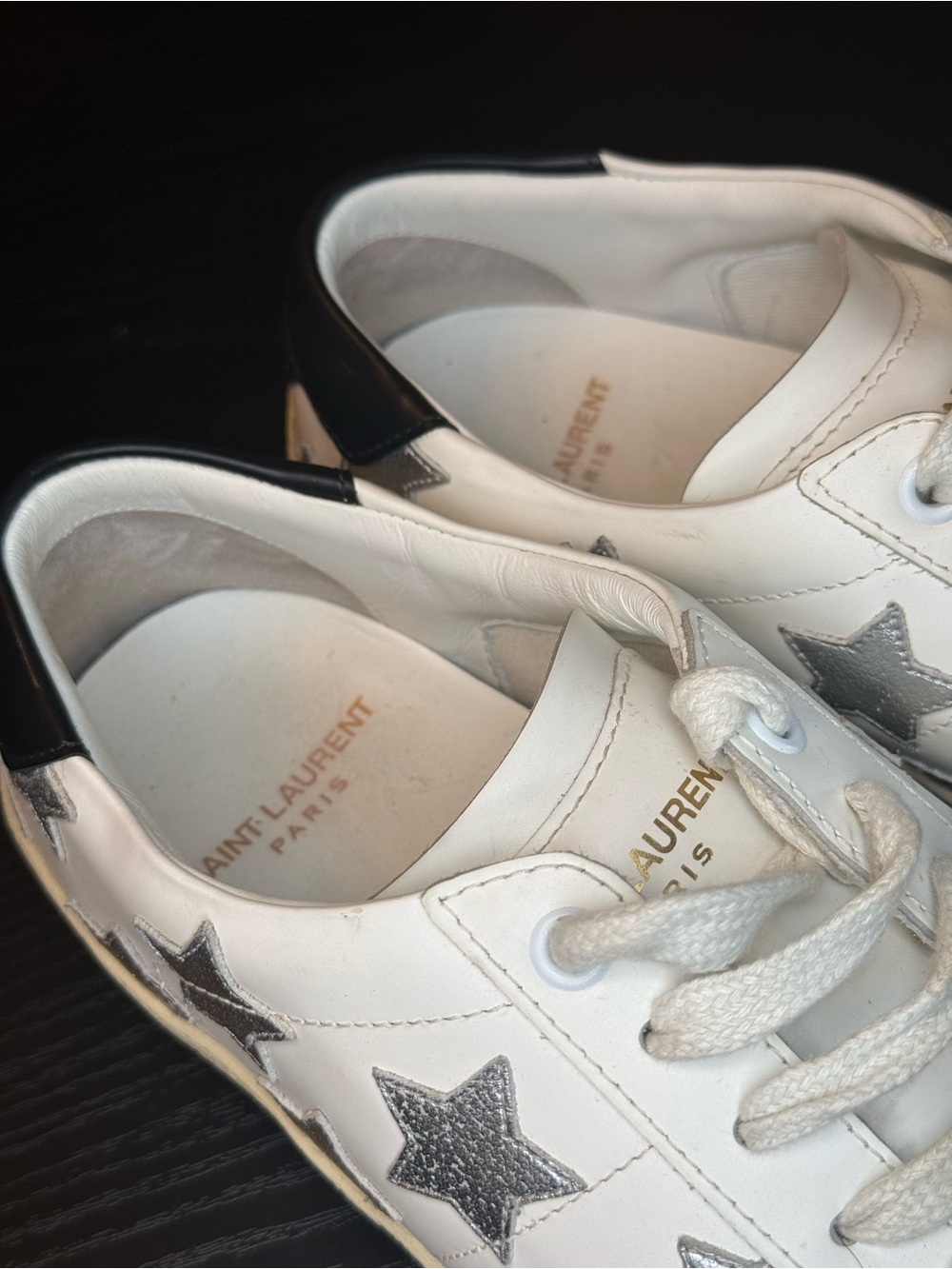 Saint Laurent White Leather Sneakers with Silver Star Accents